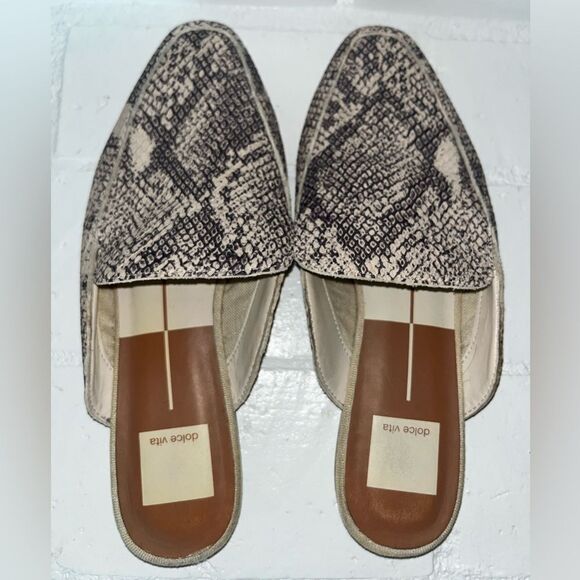Dolce Vita Halee Slip On Mules in Stone Snake Print Leather Size 6.5 Flats Slide - Picture 5 of 11